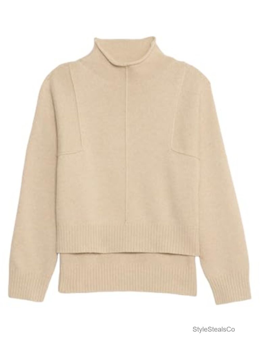 Mock Neck Loose Knit Pullover Sweater Split Hem Casual